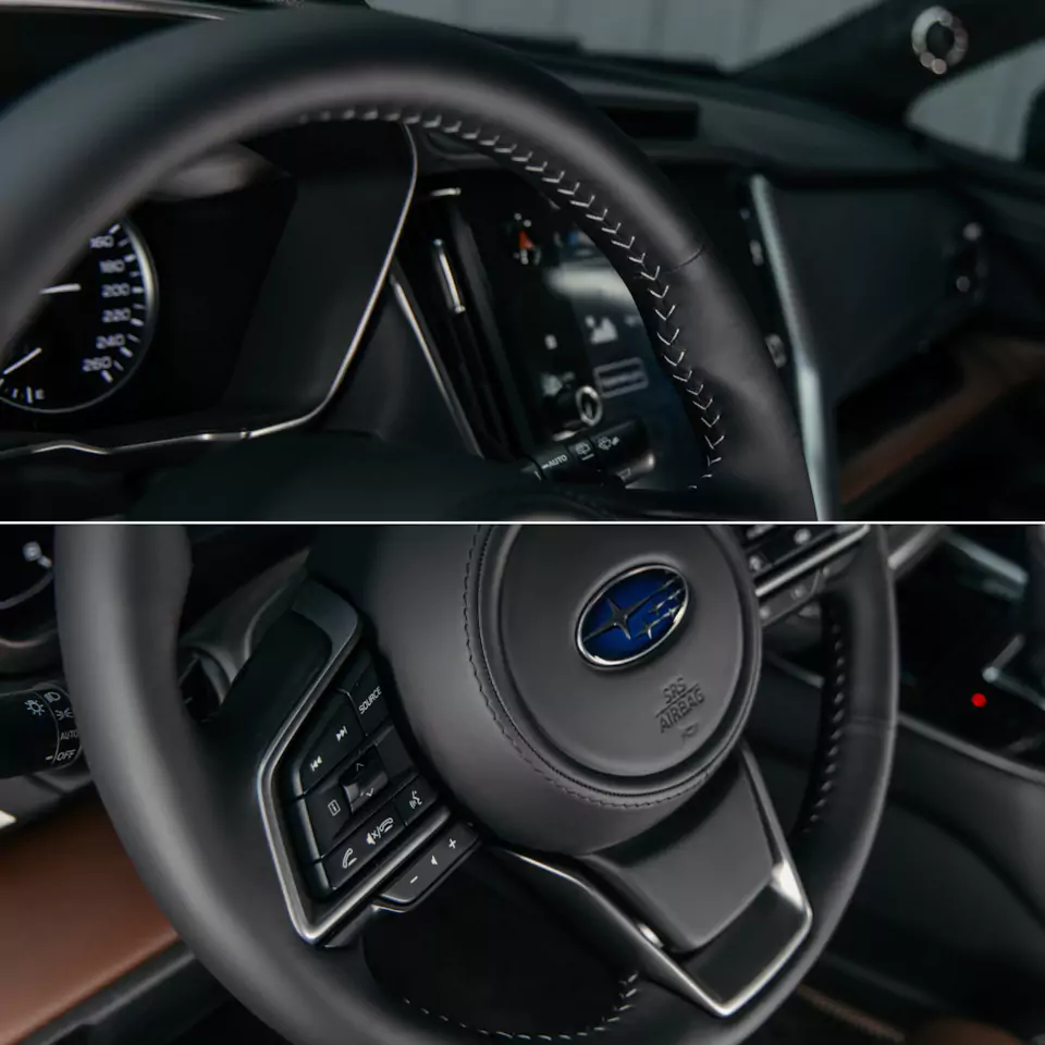 Доработали Subaru Outback: удалили старую шумоизоляцию и выполнили новую, построили акустическую систему, перетянули потолок в алькантару с окрасом пластика, перешили руль в кожу